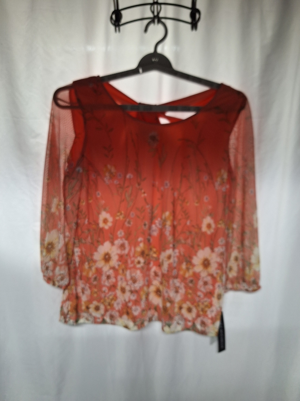 Sara Michelle Floral Mesh Sleeve Blouse - Rust Orange